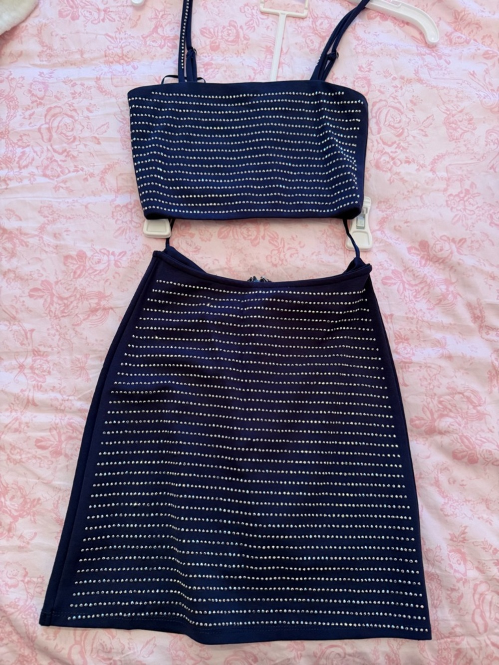 Navy Studded Top and Skirt Set- Kids Stylish Evening Set
